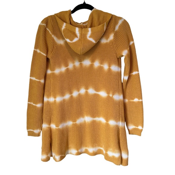 Belle by Belldini Long Yellow Gold Tie Dye Cardigan Sweater with Hood Pockets - Picture 2 of 7